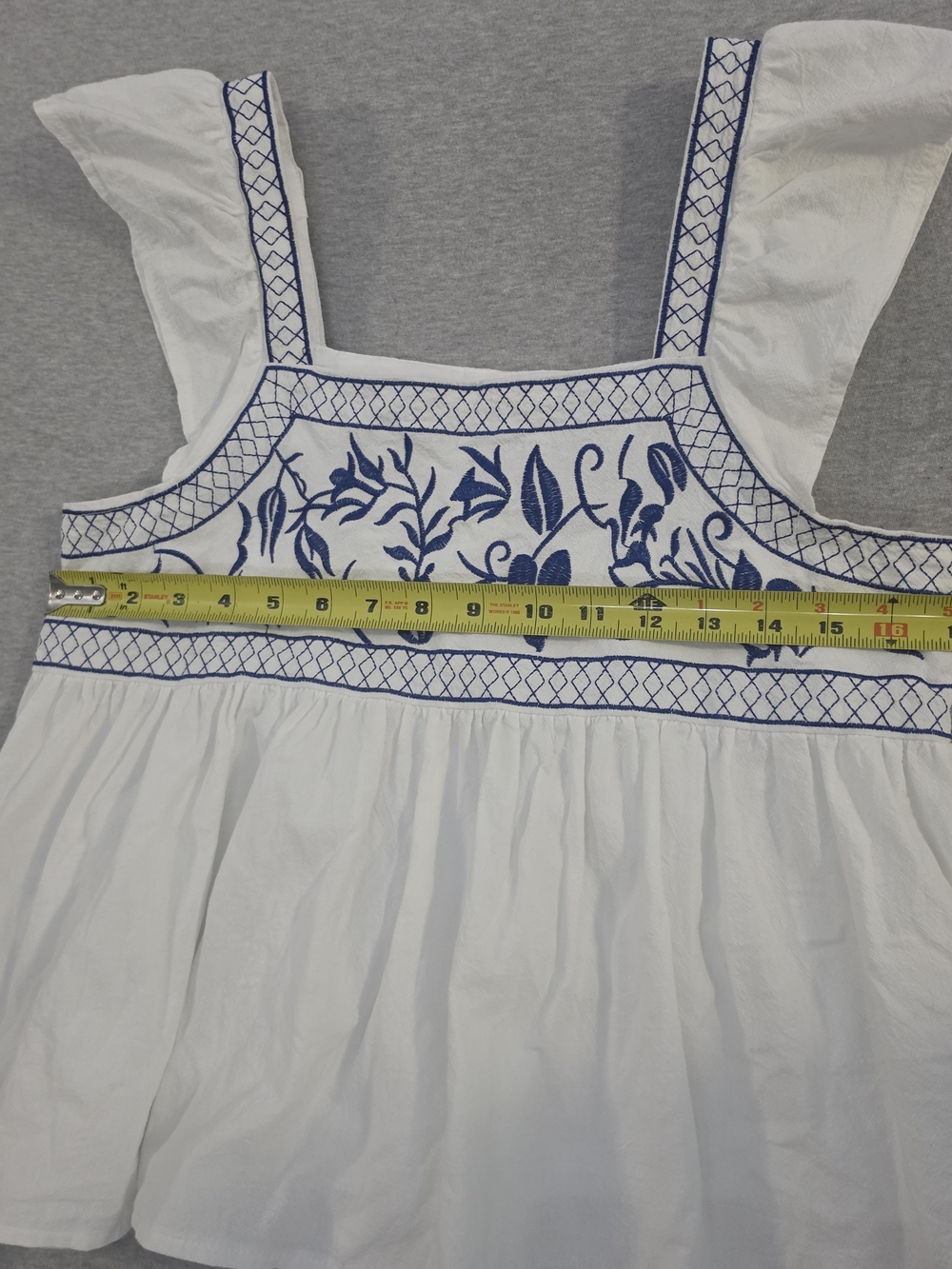 SHEIN White Tank Top with Blue Embroidered Bodice - Picture 4 of 6